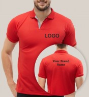 Unisex Red Polo Collar T-shirt with 1 Color Printing