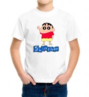 Kids-Shinchan White Round Neck Dri Fit T-shirt
