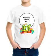 Kids-It's a Boy Story White Round Neck Dri Fit T-shirt