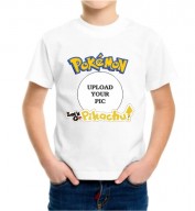 Kids-Pokemon White Round Neck Dri Fit T-shirt with your Photo