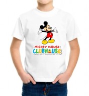 Kids-Mickey Mouse White Round Neck Dri Fit T-shirt