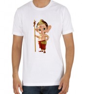 Unisex- Lord Ganesh White Round Neck Dri-Fit Tshirt