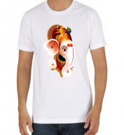 Unisex- Lord Ganesh White Round Neck Dri-Fit Tshirt