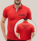Unisex Red Polo Collar T-shirt with 1 Color Printing