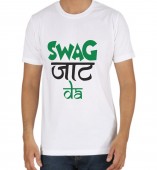 Unisex-Swag Jatt Da White Round Neck Dri-Fit Tshirt