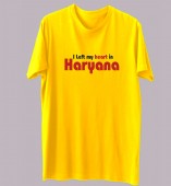 Unisex-I Left My Heart In Haryana Yellow Round Neck Dri-Fit Tshirt
