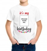 Kids-Birthday White Round Neck Dri Fit T-shirt with your Photo