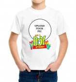 Kids-It's a Boy Story White Round Neck Dri Fit T-shirt
