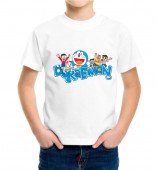 Kids-Doraemon White Round Neck Dri Fit T-shirt