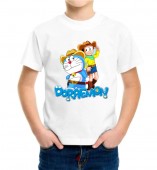 Kids-Doraemon White Round Neck Dri Fit T-shirt