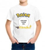 Kids-Pokemon White Round Neck Dri Fit T-shirt with your Photo