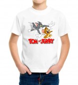 Kids-Tom and Jerry White Round Neck Dri Fit T-shirt